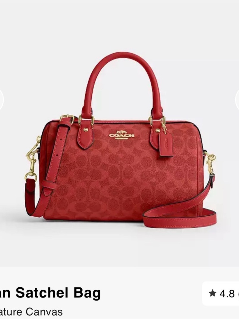 Coach Crimson Red Color Rowan  Signature Canvas Satchel with Gold Hardware